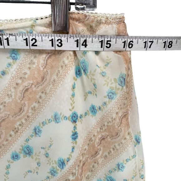 GAS Vintage 90s Y2K Skirt XL Beige Blue Floral Pull On Fairy Cottage Romantic - Picture 5 of 10